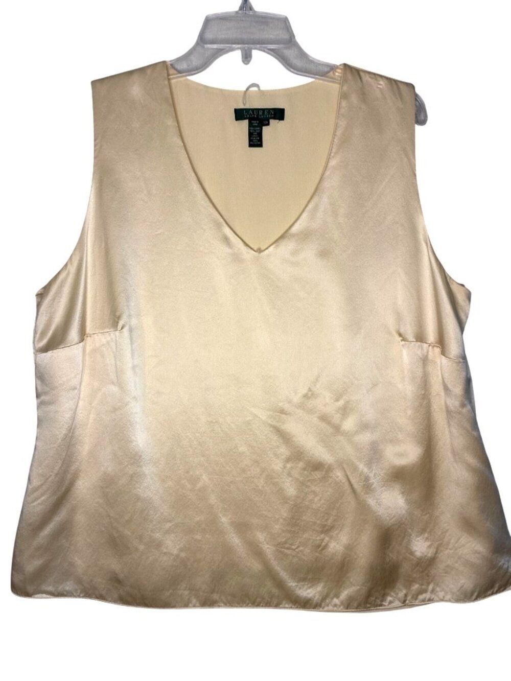 Lauren Ralph Lauren 16W Silk Sleeveless Blouse Butter Yellow V Neck Lined Plus S